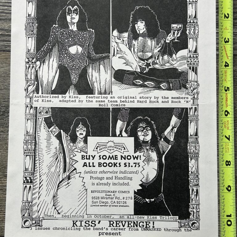 KISS Comic Ad Flyer Pre-History Hard Rock Revolutionary Comics 2sided Vintage