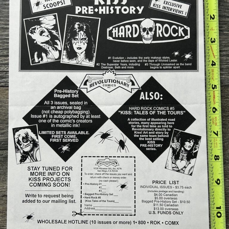 KISS Comic Ad Flyer The Elder Pre-History Revolutionary Comics 2sided Vintage B