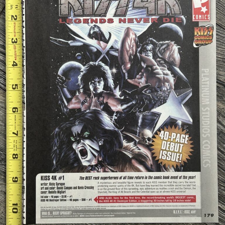 KISS Comic Ad Kiss 4K #1 Legends Never Die Platinum Comics 2007 Kiss Memorabilia