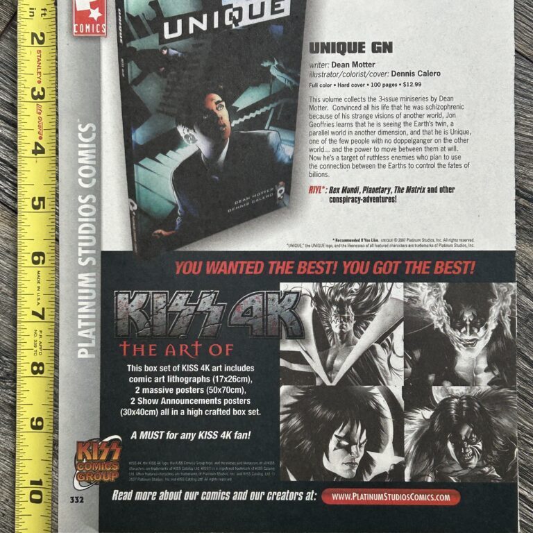 KISS Comic Ad Kiss 4K The Art Of Platinum Comics 2007 Vintage Kiss Memorabilia