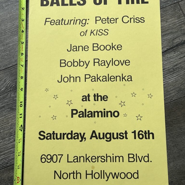 Kiss Concert Poster PETER CRISS Balls Of Fire Palomino CA Yellow Vintage Kiss