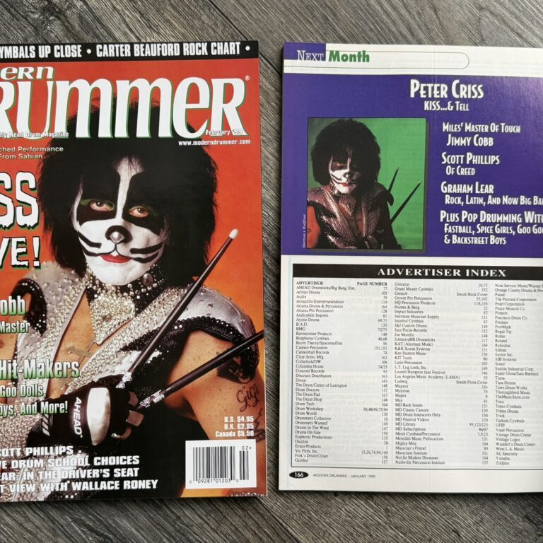 KISS Magazine Modern Drummer PETER CRISS 1999 2pc Lot Vintage Kiss Memorabilia