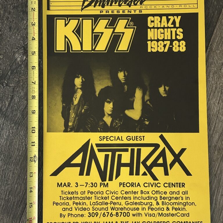 KISS Concert Poster Crazy Nights Tour Peoria Yellow Vintage Kiss Carr Kulick