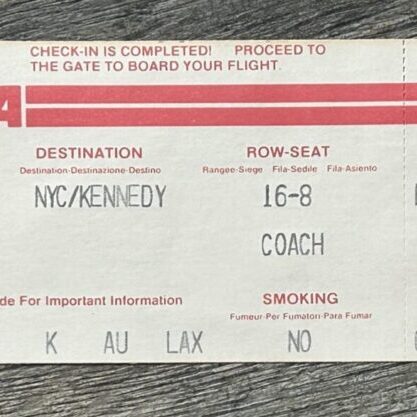 Kiss ERIC CARR TWA Airlines Boarding Pass LAX to NYC Vintage Kiss Crazy Nights