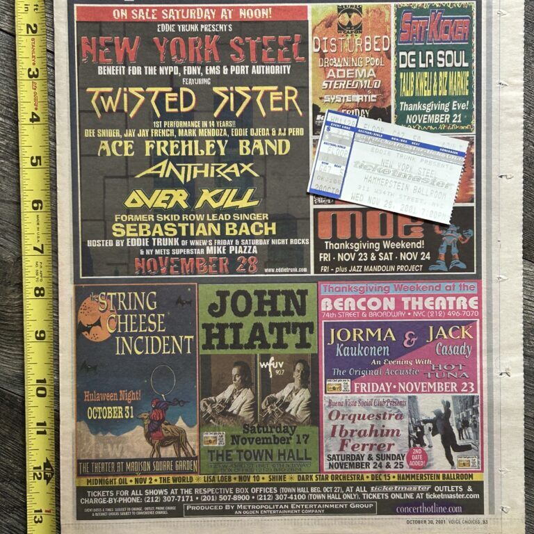 Kiss ACE FREHLEY Concert Ticket Stub Ad New York Steel Nov 28 2001 Vintage Kiss