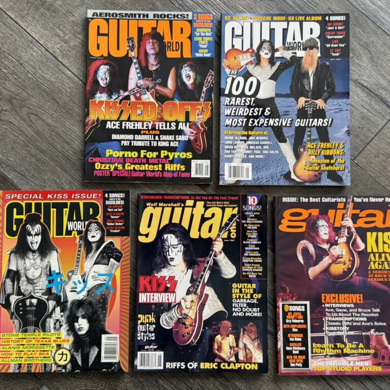 KISS Guitar Magazine ACE FREHLEY 5pc Lot 1993 1996 1997 Vintage Kiss Memorabilia