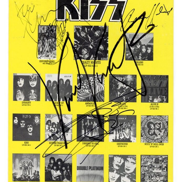 KISS 1987 Crazy Nights Album Promo Record Store Display Divider Card Signed Ace Frehley Gene Simmons Eric Carr Vinnie Vincent Bruce Kulick