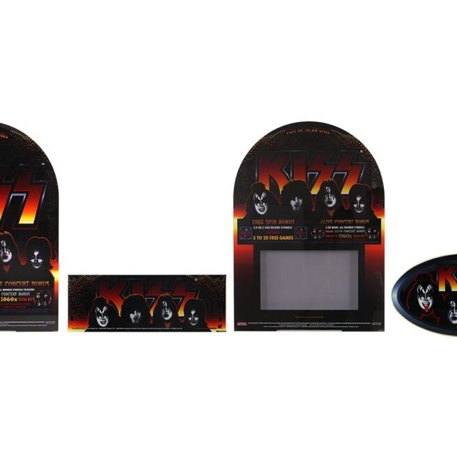 KISS 2006 Mikohn Progressive Gaming Casino Slot Machine Display Panels 4pc Set -- Topper + 3 Additional Panels test