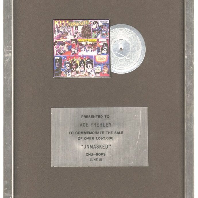 KISS Ace Frehley 1980 Unmasked Chu-Bop Mini Platinum Record Award Plaque -- formerly owned by Ace Frehley