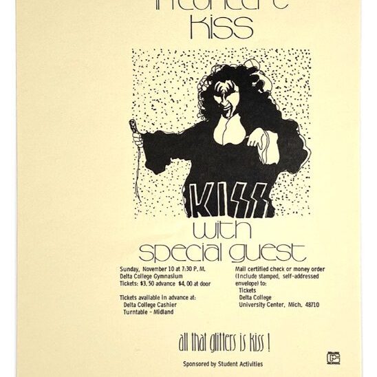 KISS Hotter Than Hell Tour November 10, 1974 Delta College, University Center, Michigan College Campus Concert Poster a